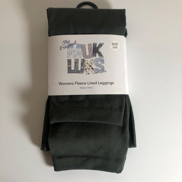 Muk Luks Womens Fleece Lined Leggings Olive Green Size Small Medium NEW - Picture 1 of 3